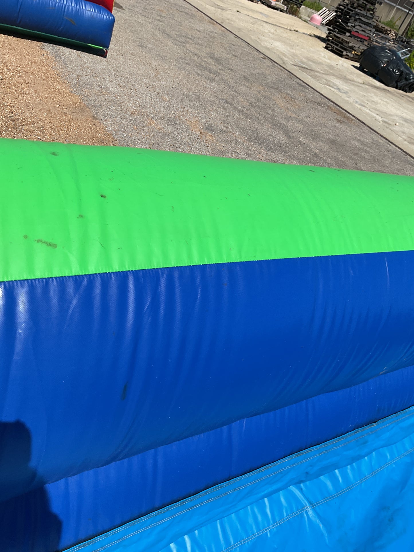 Green Blue Slip-n-Slide with pool and landing attachment