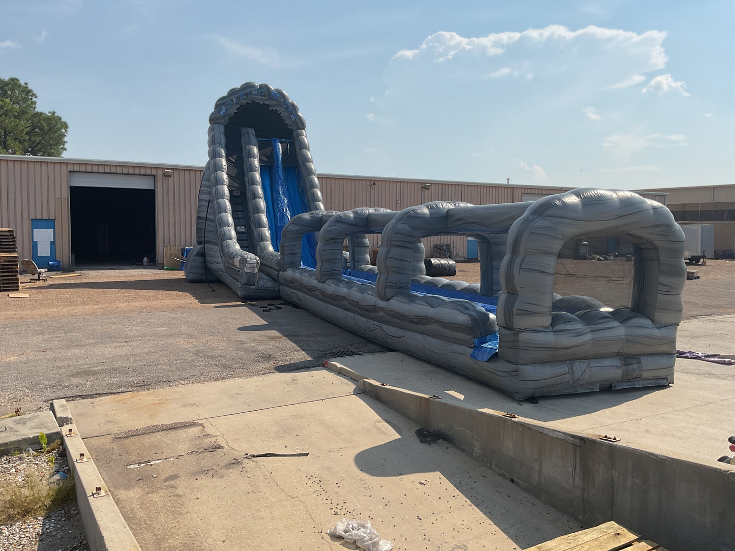 27' Roaring River Dual Lane Slide with slip-n-slide landing attachment