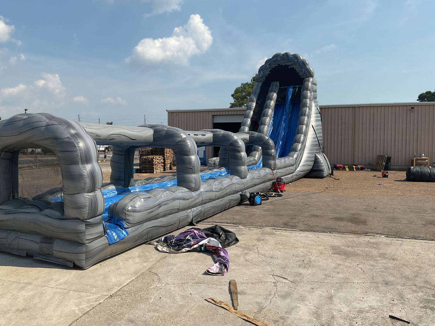 27' Roaring River Dual Lane Slide with slip-n-slide landing attachment