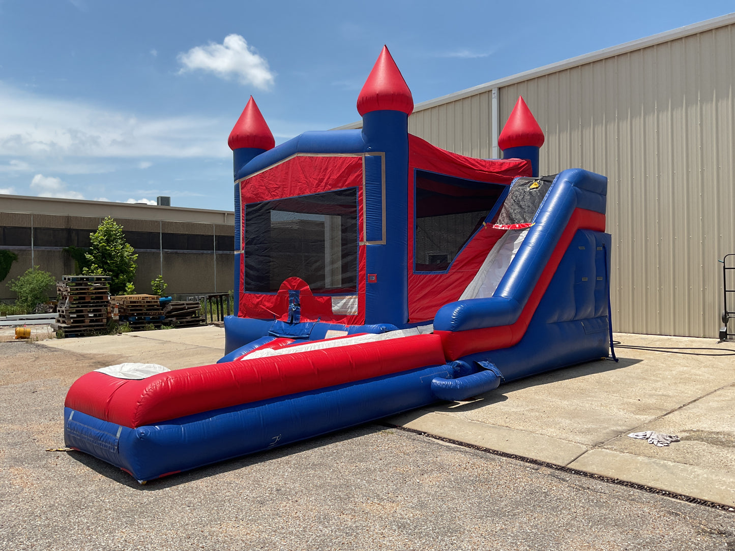 Red Blue Modular Castle combo with pool
