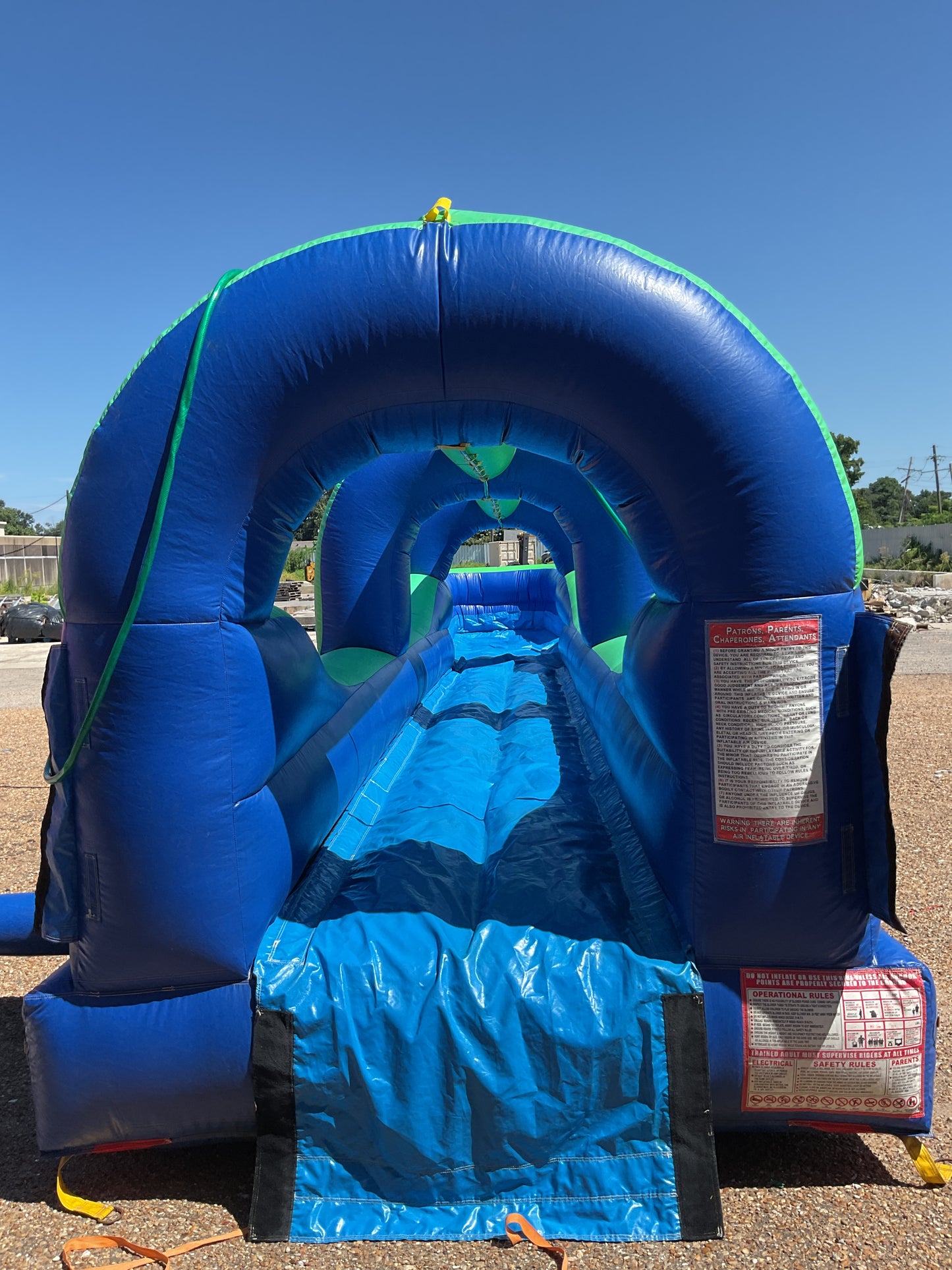 Green Blue Slip-n-Slide with pool and landing attachment
