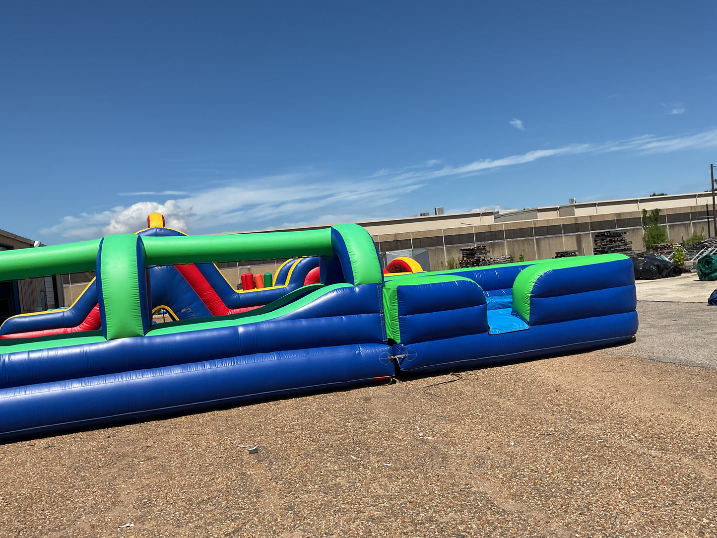 Green Blue Slip-n-Slide with pool and landing attachment