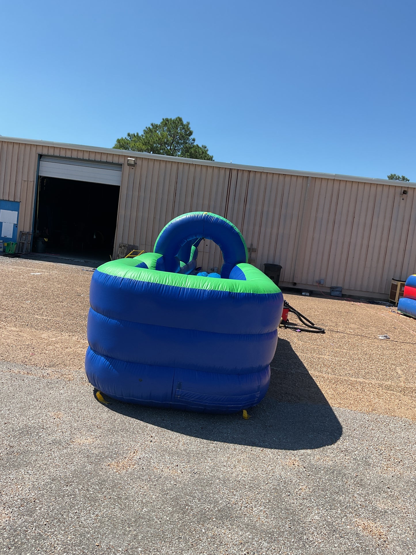 Green Blue Slip-n-Slide with pool and landing attachment