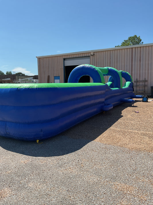 Green Blue Slip-n-Slide with pool and landing attachment