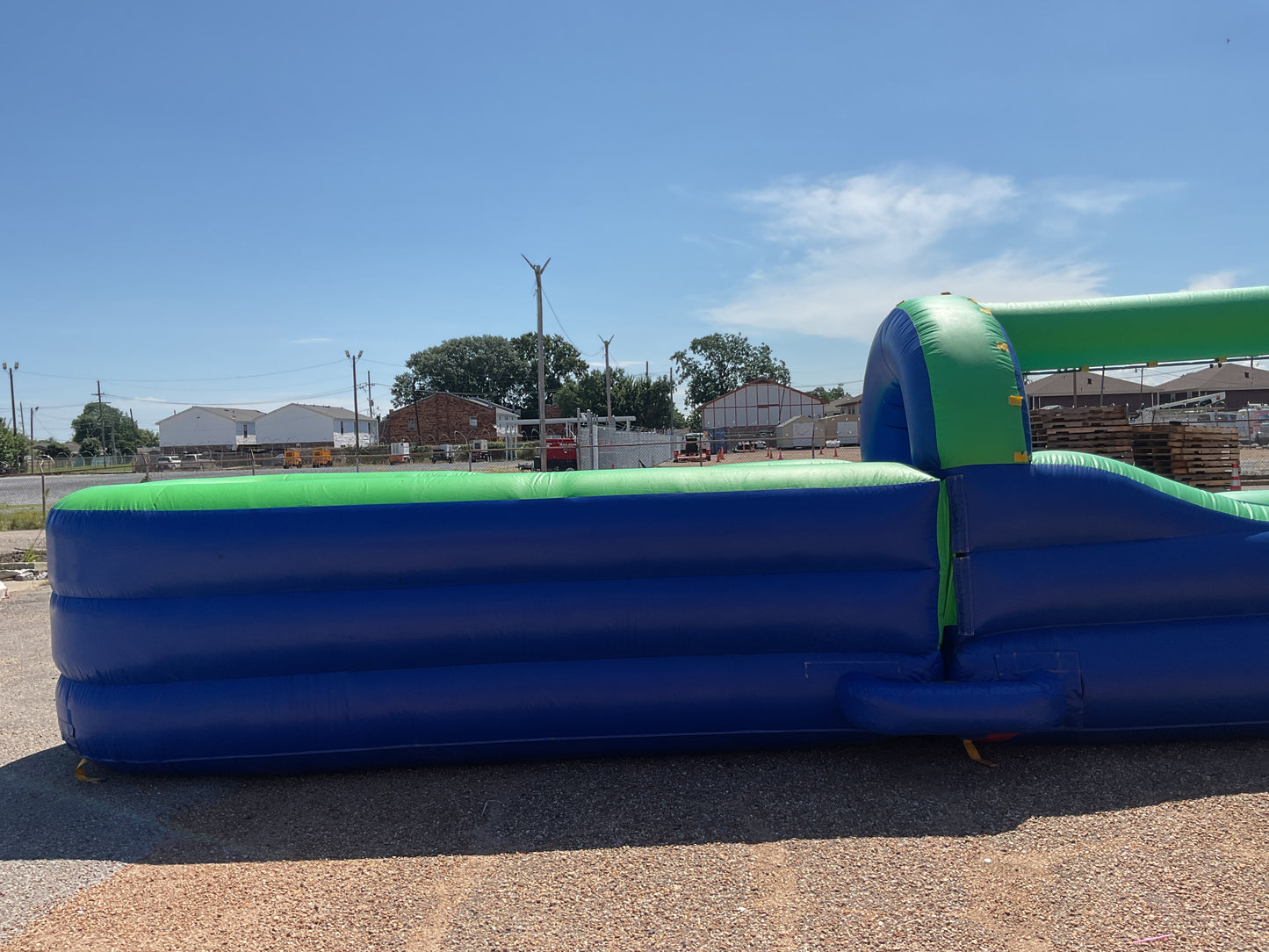 Green Blue Slip-n-Slide with pool and landing attachment