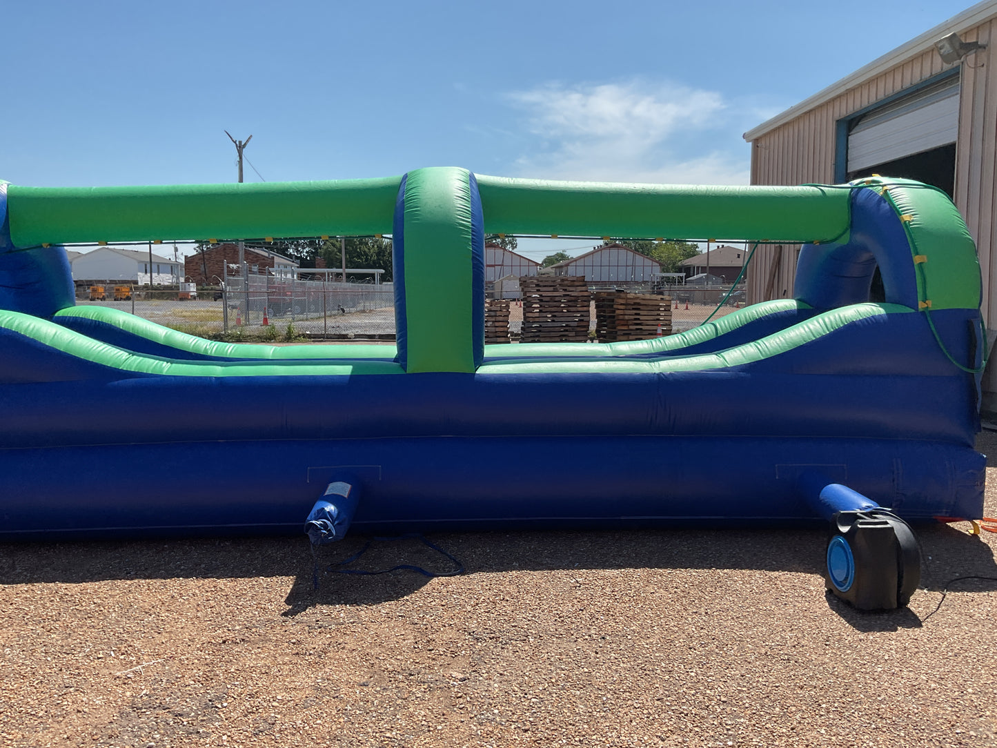Green Blue Slip-n-Slide with pool and landing attachment