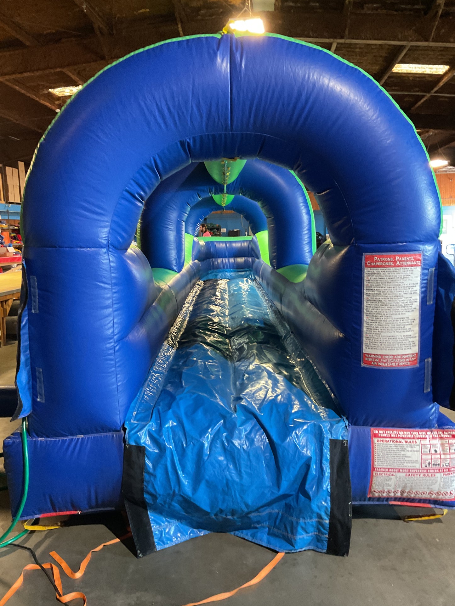 Green Blue Slip-n-Slide with pool and landing attachment