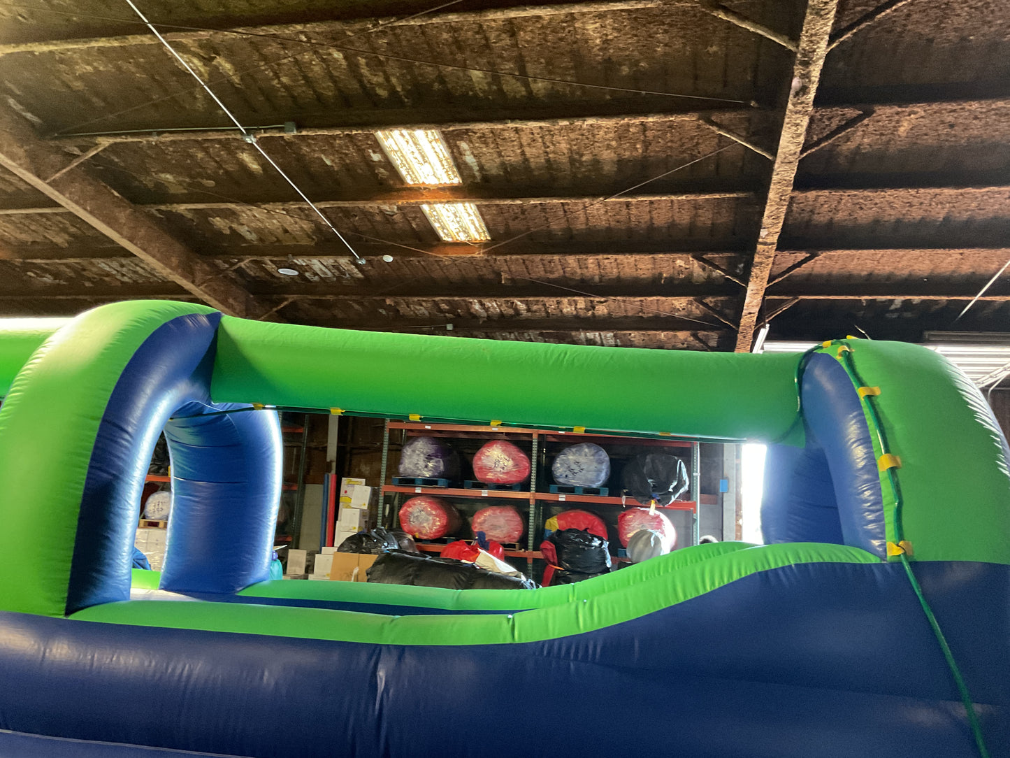 Green Blue Slip-n-Slide with pool and landing attachment
