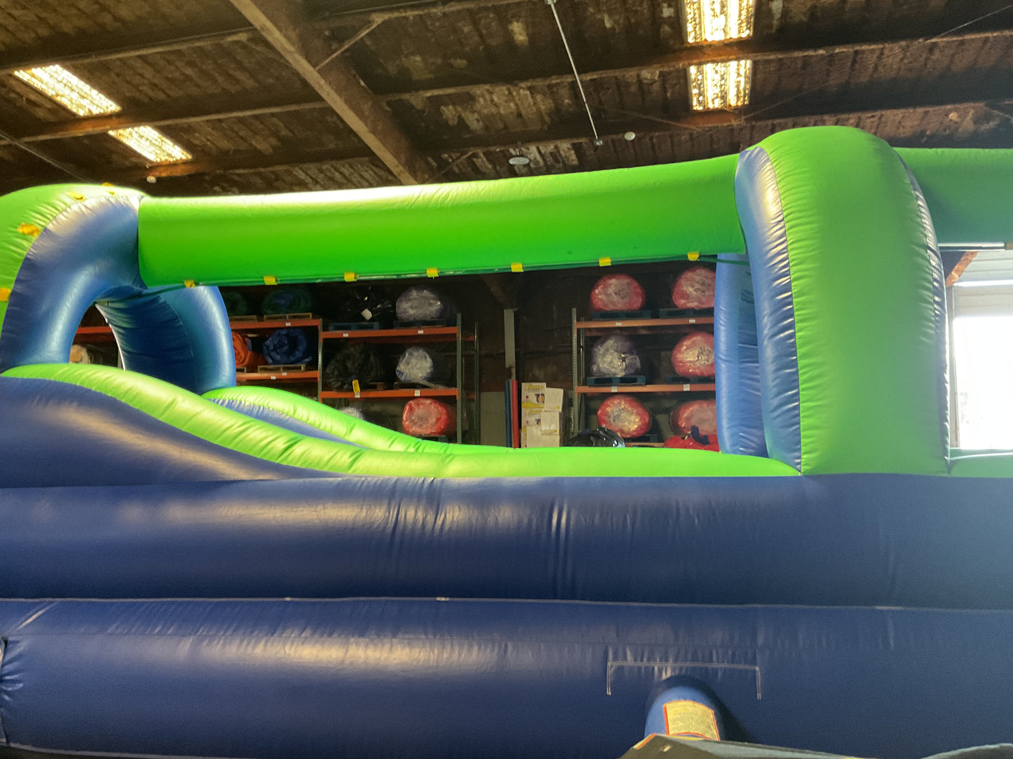 Green Blue Slip-n-Slide with pool and landing attachment