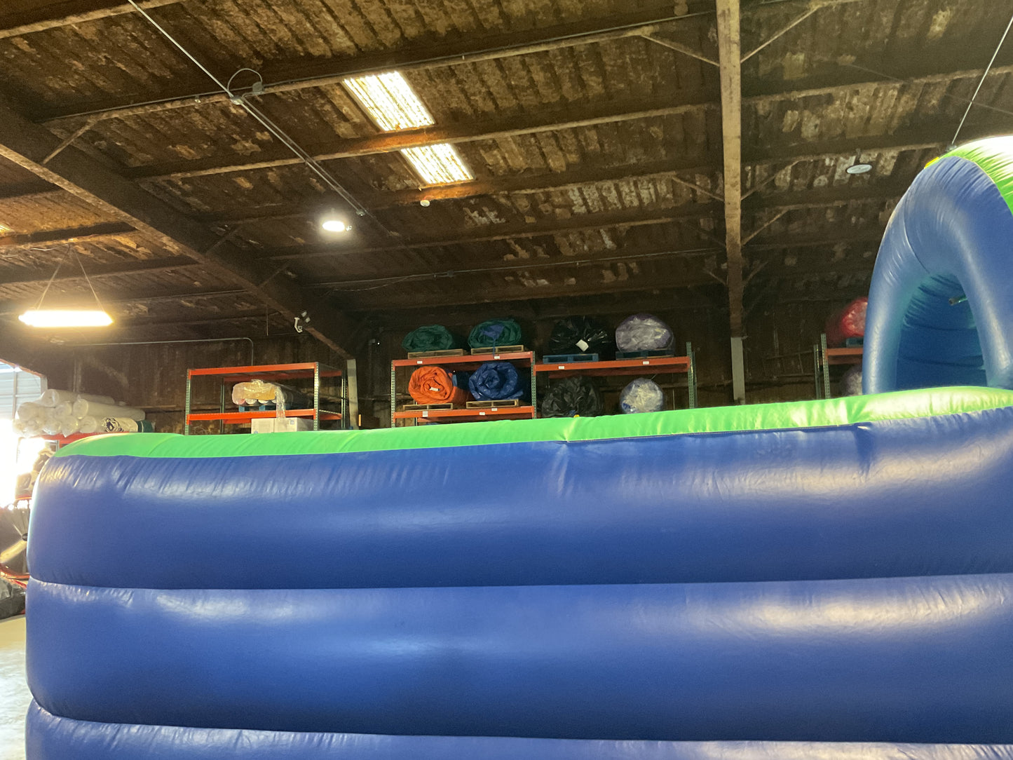 Green Blue Slip-n-Slide with pool and landing attachment