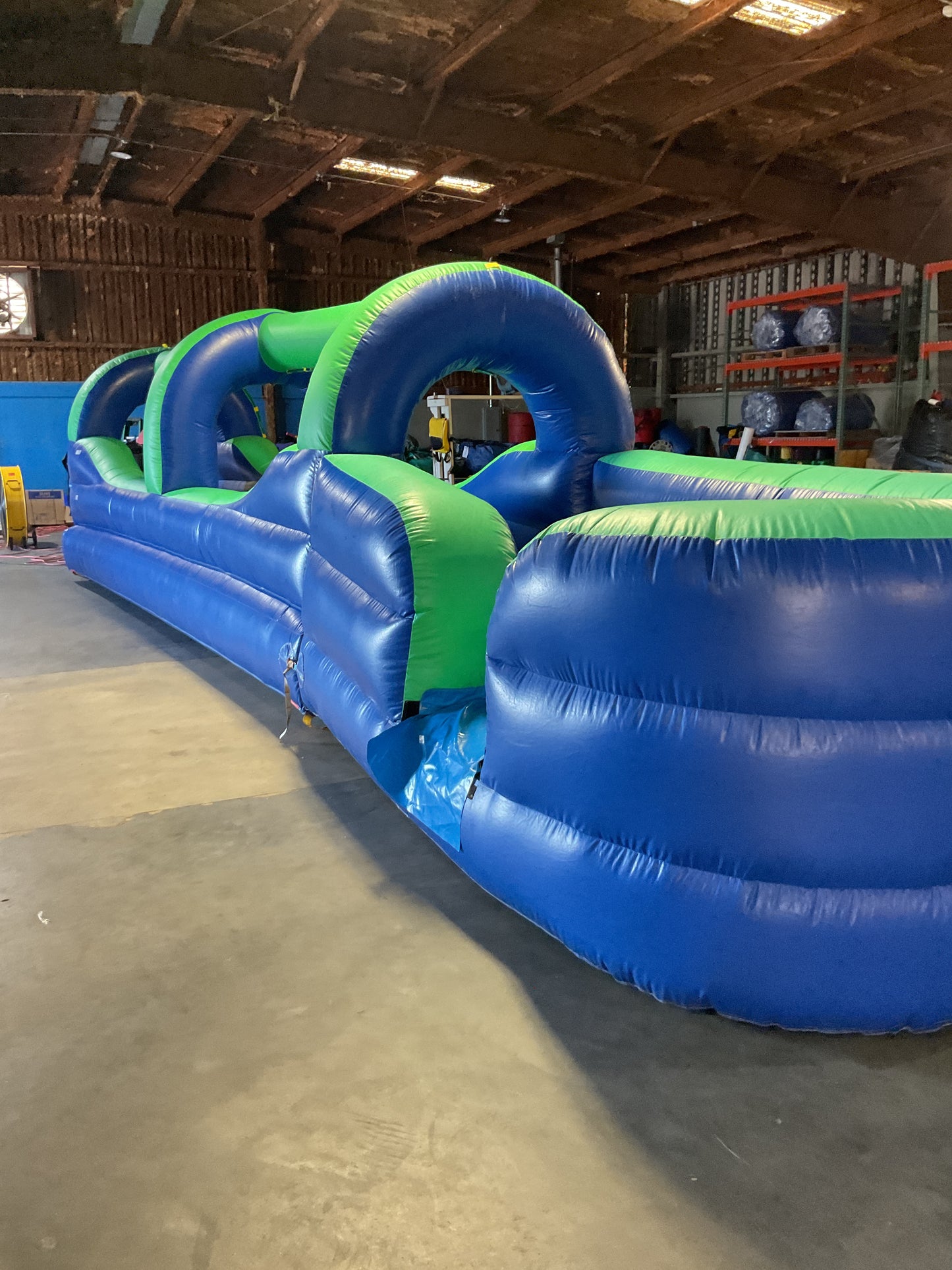 Green Blue Slip-n-Slide with pool and landing attachment