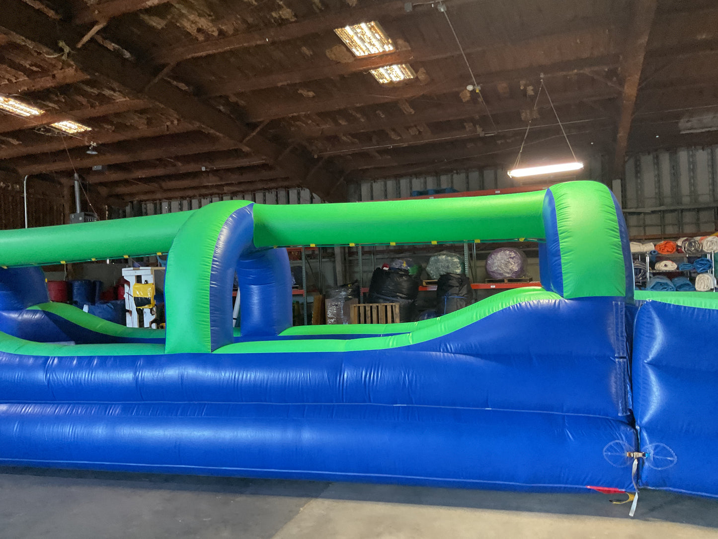 Green Blue Slip-n-Slide with pool and landing attachment