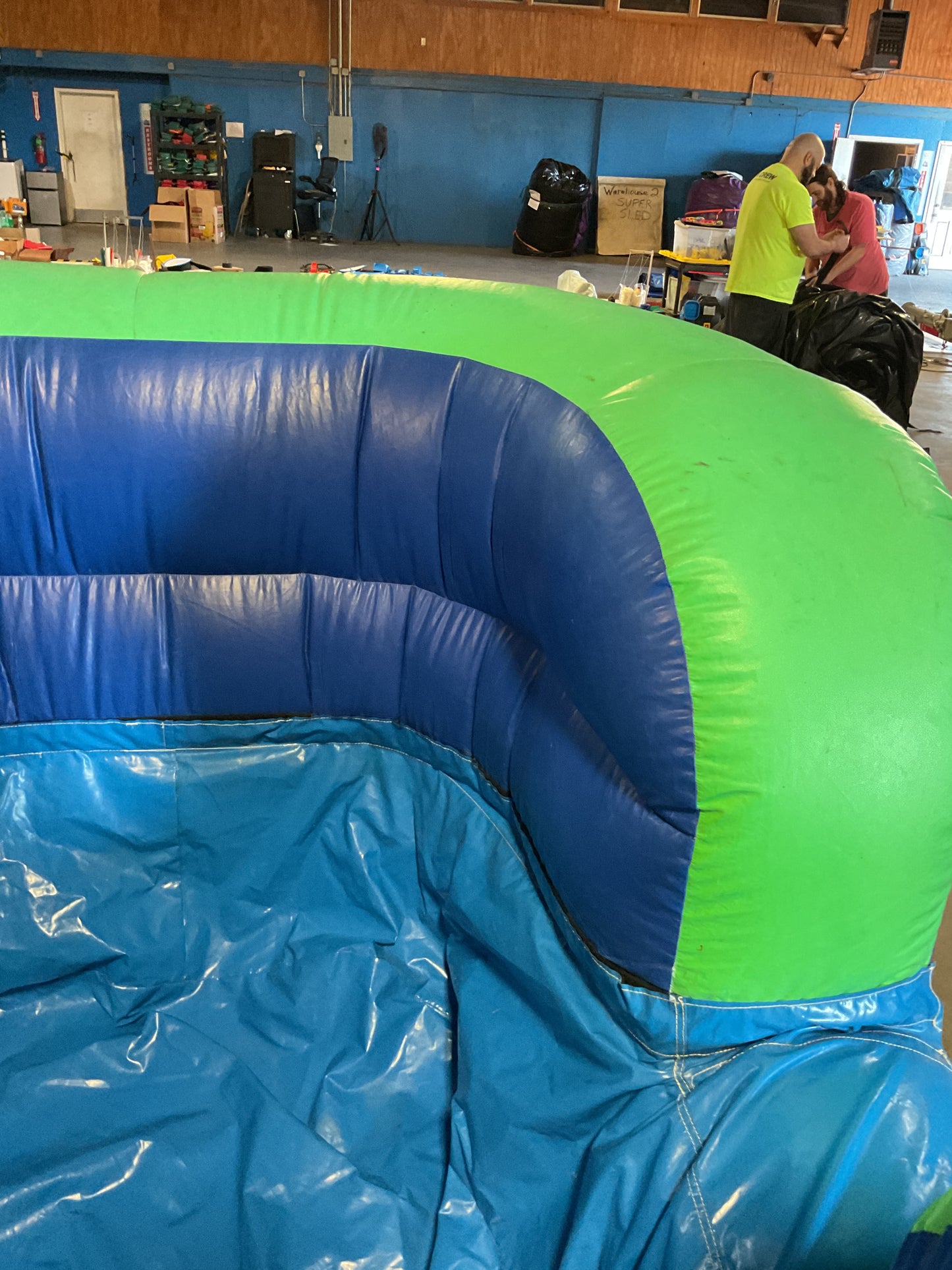 Green Blue Slip-n-Slide with pool and landing attachment