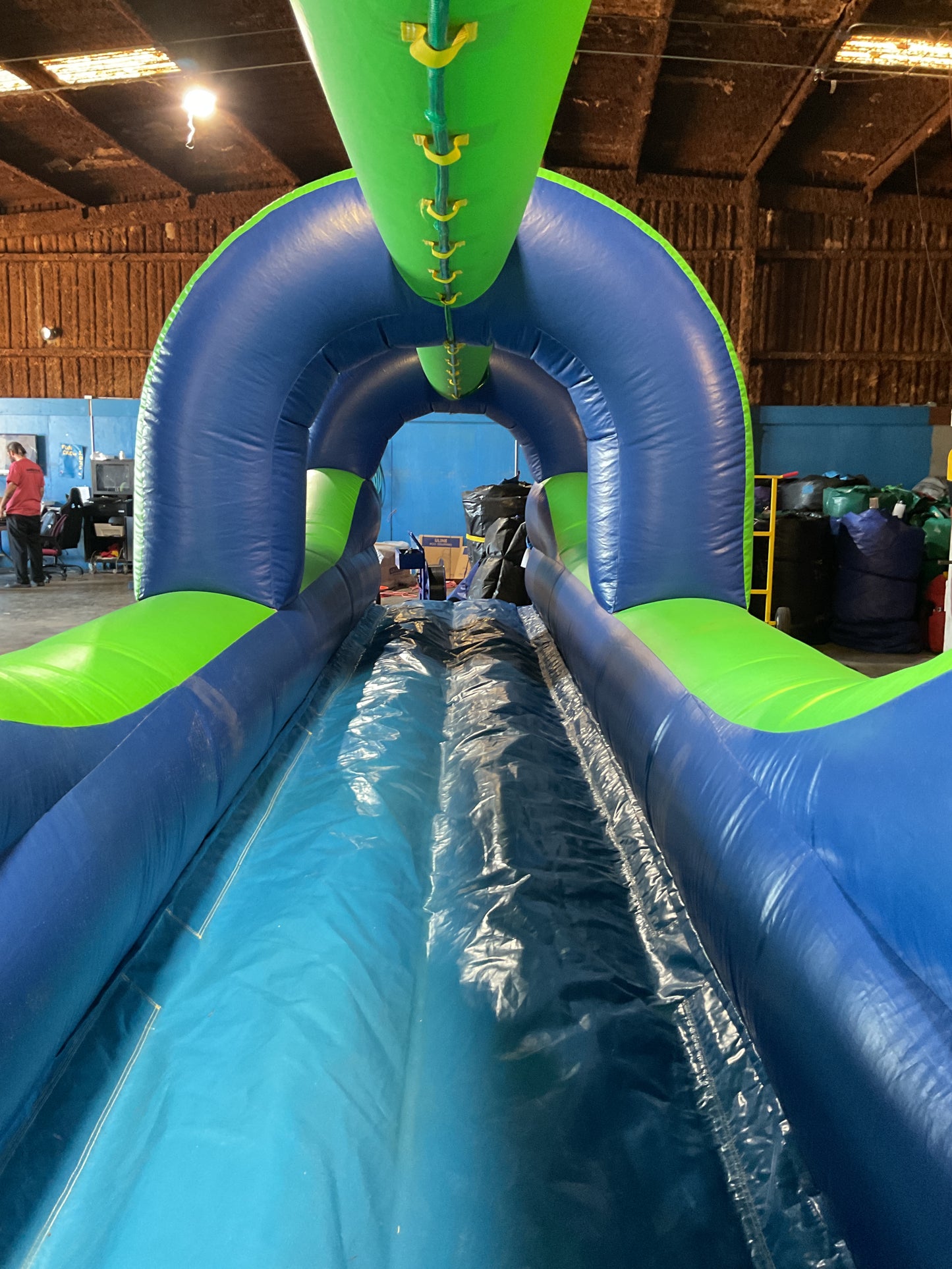 Green Blue Slip-n-Slide with pool and landing attachment