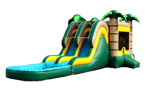 Inflatable Double Ride Dual Lane Tropical Combo with Pool – Space Walk Inflatables